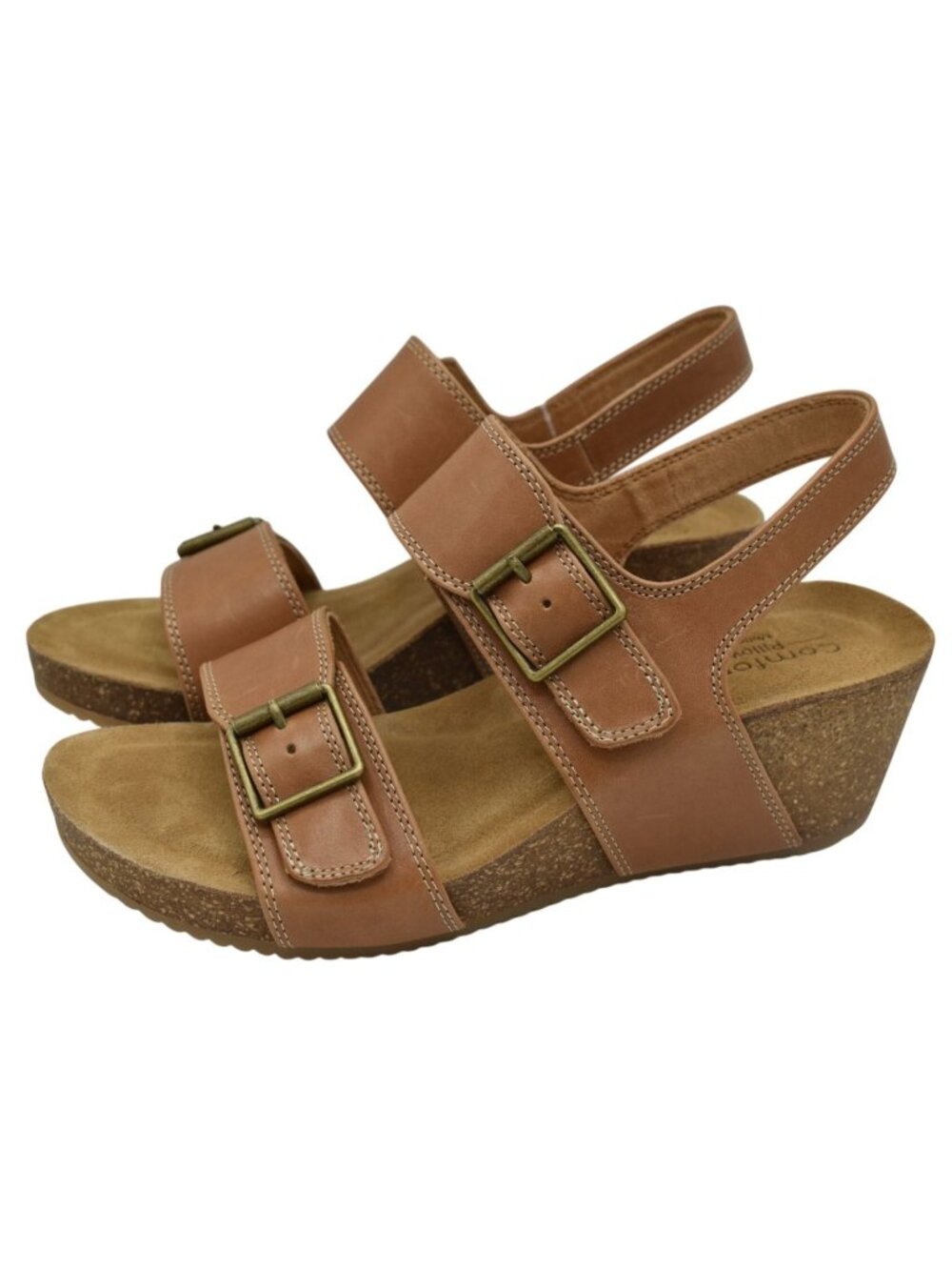 Comfortiva Womens Size 10 Erlina Sand Brown Leather‎ Wedge Sandals Shoes